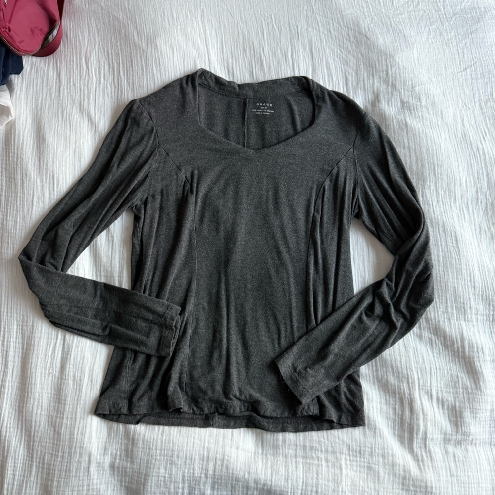 Grace Off-Shoulder Long Sleeve Top in Charcoal